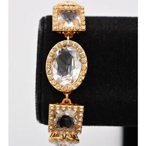 My Flat In London Jan Haedrich Bracelet Crystal Open Bezel Gold Signed BinAW